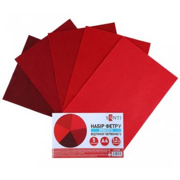 фетр Santi А4 м`який, відтінки червоного, 5 арк.  743249  (1/200)