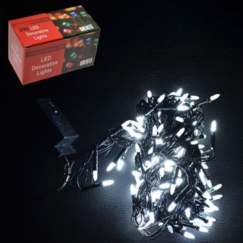 електрогірлянда 200 ламп LED, прозорий шнур,  8функц., біле cвітло  RV-5 W  (100)
