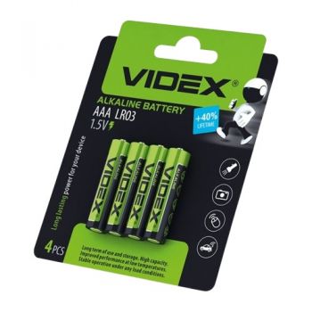 батарейка Videx Alkaline LR 03  1x4 бліст.  (40/720)