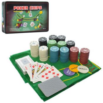 настільна гра покер, 300 фішек, 2 колоди карт, сукно, в мет. кор. 33х20х5,5см.  А164  (12)