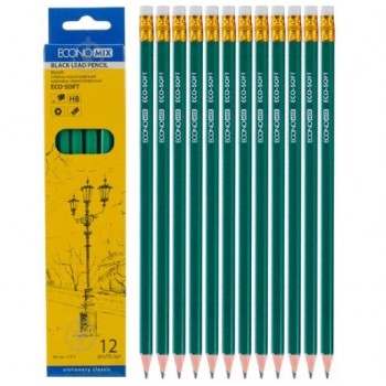 олівець чорнографітний Economix Eco Soft гнучкий з гумкою  E11317  (12/144/2880)
