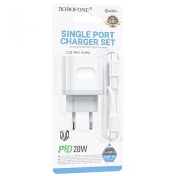 зарядний пристрій Borofone Breeze PD20W на 1 Type-C + шнур Type-C  BA99A