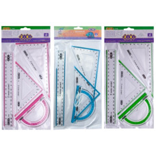 набір вимір. прил. Zibi (лін. 20см. + 2 косинці + тр-р) з кольор. смужкою  ZB.5680  (24/144)