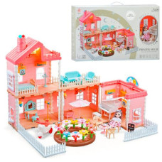 будиночок 50х73х45см., 2 поверхи, світло, пара, меблі, лялька, в кор. 61х37х14см.  668-82А  (8)