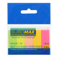 закладки Buromax паперові 45х15мм. 5кол.х30арк. неон асорті  ВМ.2331-98  (20/480)