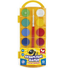 фарби акварельні Школярик 12кол. d-23,5мм., пласт. кор., з європідвісом   83216905  (26)