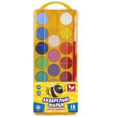 фарби акварельні Школярик 18кол. d-23,5мм., пласт. кор., з європідвісом   83210900  (30)
