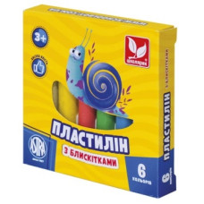 пластилін Школярик з блискітками круглий восковий  6кол./78гр.  303109001  (26)