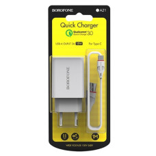 зарядний пристрій Borofone Long journey на 1 USB QC3.0 + шнур Type-C  BA21A