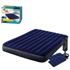 велюр. матрац 152х203х25см., до 272кг., 2 подушки, ручний насос, синій, в кор.  64765  (3)