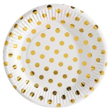 набір тарілок картонних Pelican "Білі із золотим горошком" 18см. 10шт.  871601