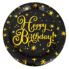 набір тарілок картонних Pelican "Happy Birthday" чорні із золотом 18см. 10шт.  871622