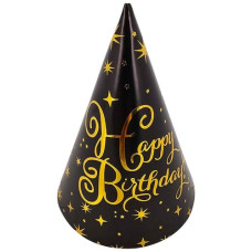 ковпачок святковий Pelican 15см. "Happy Birthday" чорний із золотом  871822  (10)