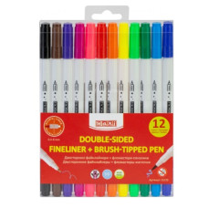 лайнери + фломастери-пензлики Maxi Brush-Tipped 2в1 12кол., товщ. лінії 0,4-6мм.  МХ15239  (12/144)