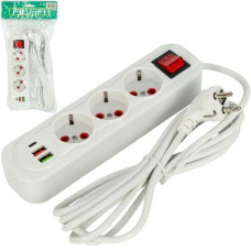 подовжувач з вимикачем 3м. на 3 гнізда + 2 USB + 1 Type-C  0313USB-3M/122770  (60)
