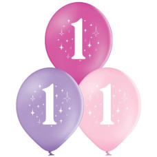 кульки повітряні Польща з мал. "Цифра 1" для дівчинки 12"/30см. (ціна за упак. - 25шт.)  3103-1270