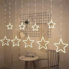 электрогирлянда уличная штора 3х1,5м., Звезды  белые, с переходником, гибкий шнур  ZB-014 W