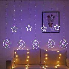 электрогирлянда уличная штора 3х1,5м., Звезды и луна золото, с переходником, гибкий шнур  ZB-016 G