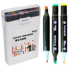 набір скетч маркерів "Color Dreamer" 12кол., чорний корпус, двостор., в пл. боксі  KL225-12  (80)