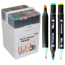 набір скетч маркерів "Color Dreamer" 36кол., чорний корпус, двостор., в пл. боксі  KL225-36  (24)