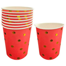 набір стаканів картонних Pelican "Червоні із золотим горошком" 10шт.  871408