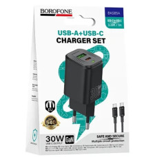 зарядний пристрій Borofone Star PD30W + QC3.0 + шнур Type-C to Type-C  BAS85A