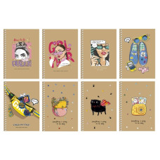 блокнот А6 80арк. на спіралі, крафт, ВД-лак, крем. блок без. лін. "Student" A6-SC-080-6120 (4/144)