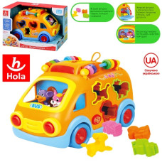 автобус-сортер 23см., муз.. звук, їздить, світло, вірші, рух. фігурки, в кор. 28х20х17см.  988  (18)