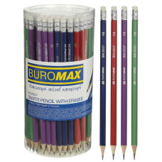олівець чорнографітний Buromax асорті металік, з гумкою, в тубі НВ  ВМ.8507  (100/600/1800)