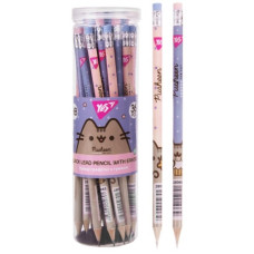 олівець чорнографітний YES Pusheen круглий з гумкою. в пл. тубі  280685  (36/540/2160)