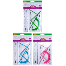 набір вимір. прил. Zibi (лін. 15см. + 2 косинці + тр-р) з кольор. смужкою  ZB.5687  (24/288)