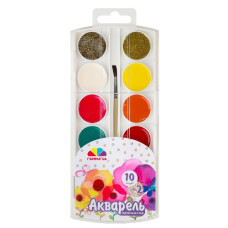 фарби акварельні Гамма (НВ) "Творчість" 12кол. з зол. та сріб. пласт.кор. з пензликом  400109  (12)