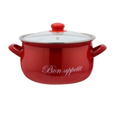 каструля емальована глибока зі скляною кришкою Bon appetit червоний 3,1л. d-18см.  2234 С