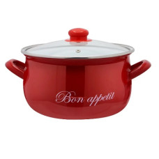 каструля емальована глибока зі скляною кришкою Bon appetit червоний 5,1л. d-22см.  2234 С