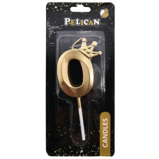 свічка для торту Pelican 3D з короною 6см. золото цифра "0"  863100  (12)