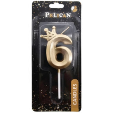 свічка для торту Pelican 3D з короною 6см. золото цифра "6"  863106  (12)
