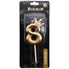 свічка для торту Pelican 3D з короною 6см. золото цифра "8"  863108  (12)