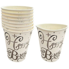 набір стаканів картонних Pelican "Happy Birthday" білі зі срібними зірочками 10шт.  871426