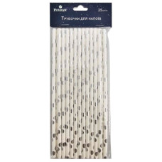 трубочки для напоїв Pelican "Білі зі срібним горошком" набір 25шт.  871502