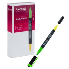 текст-маркер Axent Dual 2534-04А двосторонній клиноподібний зелений+жовтий 2-4мм.  (12/144/1152)