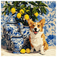картина за номер. Ідейка 40х40см. "Коргі та лимони"  КНО6882