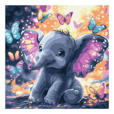 картина за номер. Ідейка 30х30см. "Безтурботний слоник" з фарбами металік  КНО6761