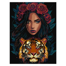 картина за номер. Ідейка 30х40см. "Хижацький погляд" з фарбами металік  КНО8481