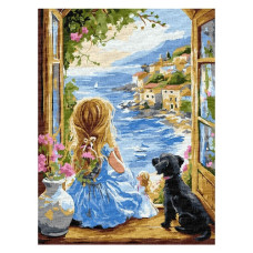 картина за номер. Ідейка 30х40см. "Мрійлива дівчинка"  КНО8493