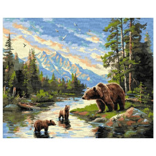 картина за номер. Ідейка 40х50см. "Ведмедиця і ведмежата"  КНО6630