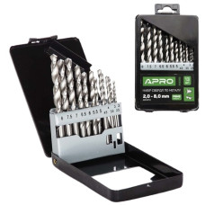 набір свердел полірованих по металу Apro Р6М5, d-2,0-8,0мм., 13шт. в мет. кейсі  810202