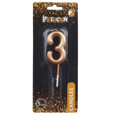 свічка для торту Pelican 5см. золото цифра "3"  865013  (12)