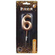 свічка для торту Pelican 5см. золото цифра "6"  865016  (12)