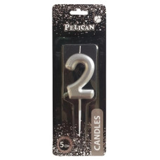 свічка для торту Pelican 5см. срібло цифра "2"  865022  (12)