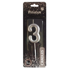 свічка для торту Pelican 5см. срібло цифра "3"  865023  (12)